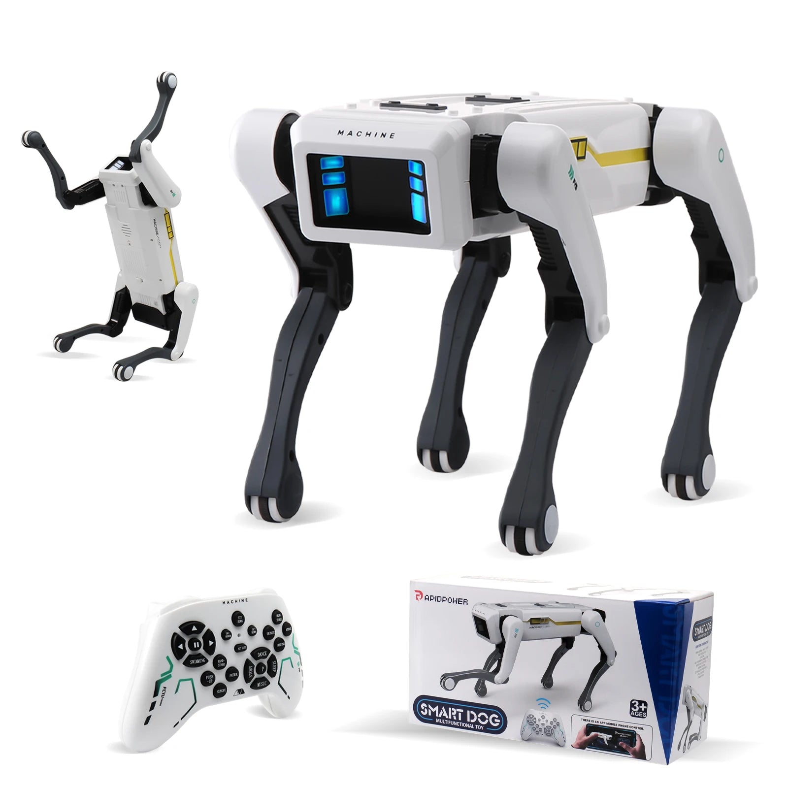 Interactive AI Robot Dog Toy with remote control, showcasing its lifelike actions and futuristic design.