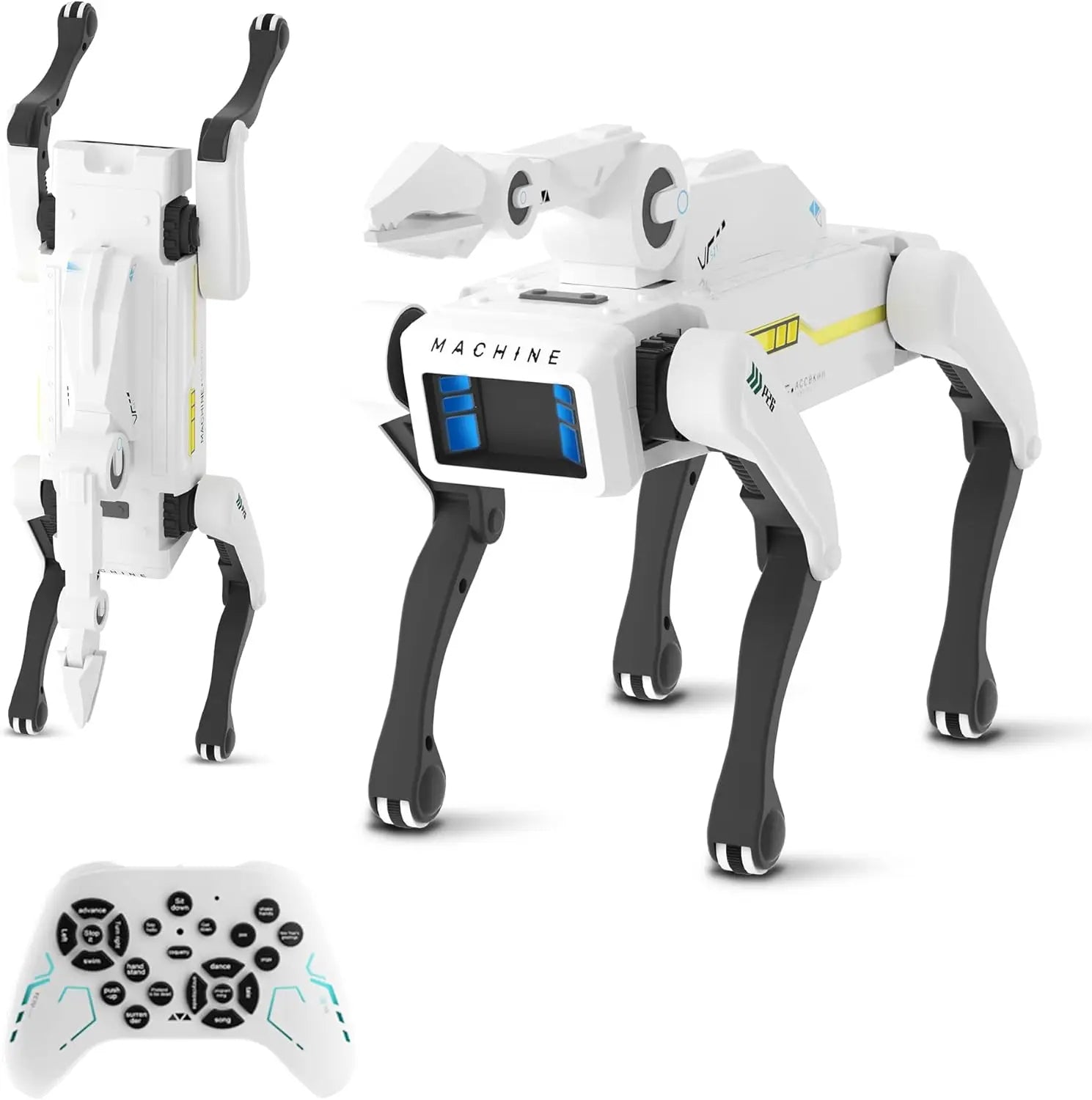 Interactive AI Robot Dog Toy in robotic dog form with remote controller, perfect for kids' entertainment and learning.