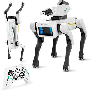 Interactive AI Robot Dog Toy with remote control, showcasing its lifelike movements for kids aged 6-12.